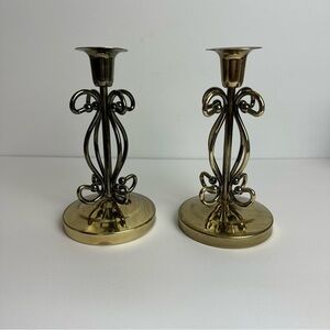 Vintage Brass Candle Holder Pair Set of 2 Boho Bohemian 80s 90s